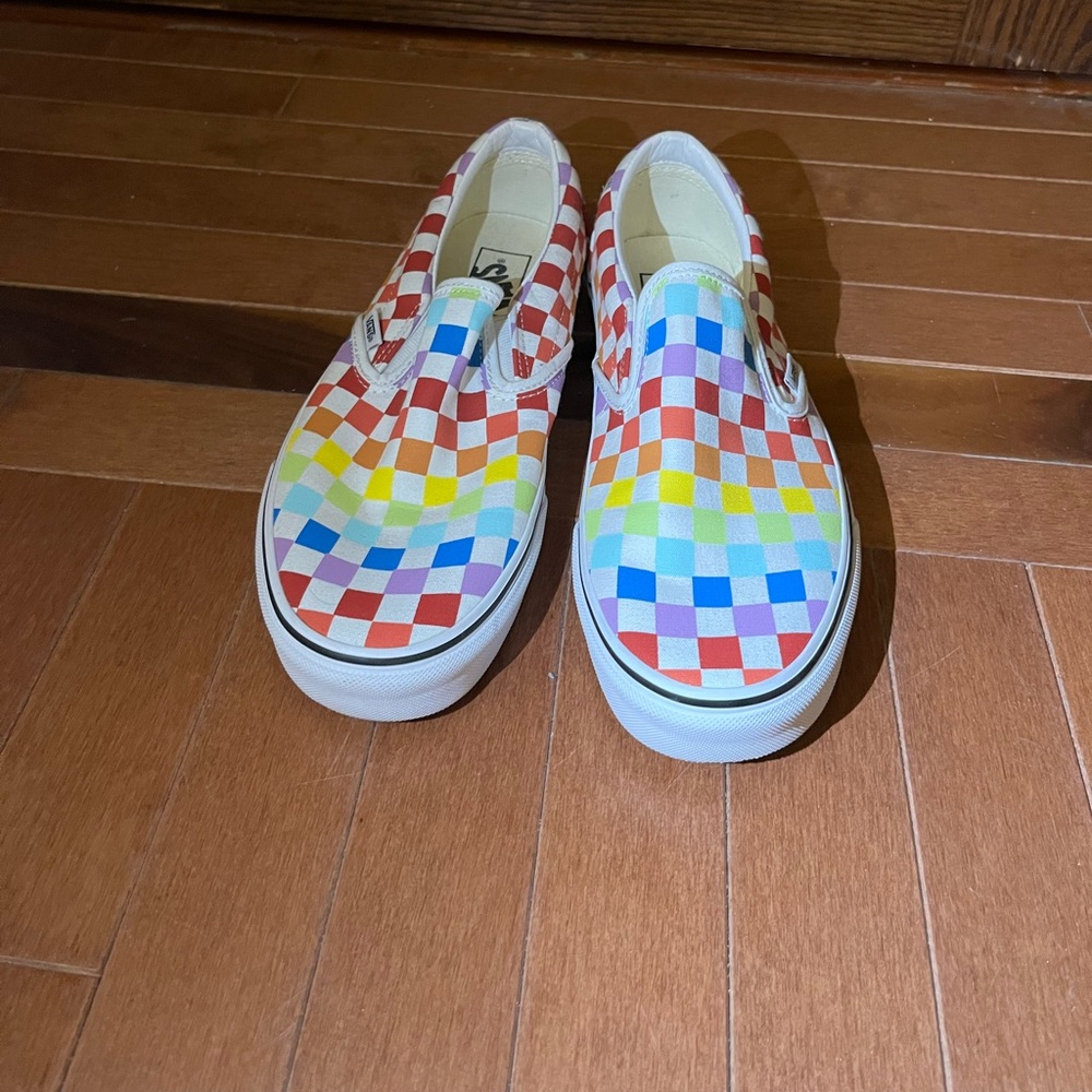 Barely worn Rainbow Checkered Vans Slip On Sneakers
